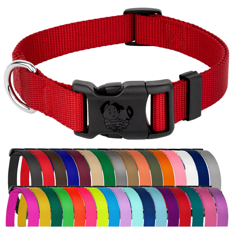 Country Brook Design Country Brook Petz - Everyday Nylon Dog Collar for Large, Medium, and Small Dogs and Puppies - for Everyday Use in 10+ Warm Colors (Medium, 3/4 Inch Wide, Red) - Image 1
